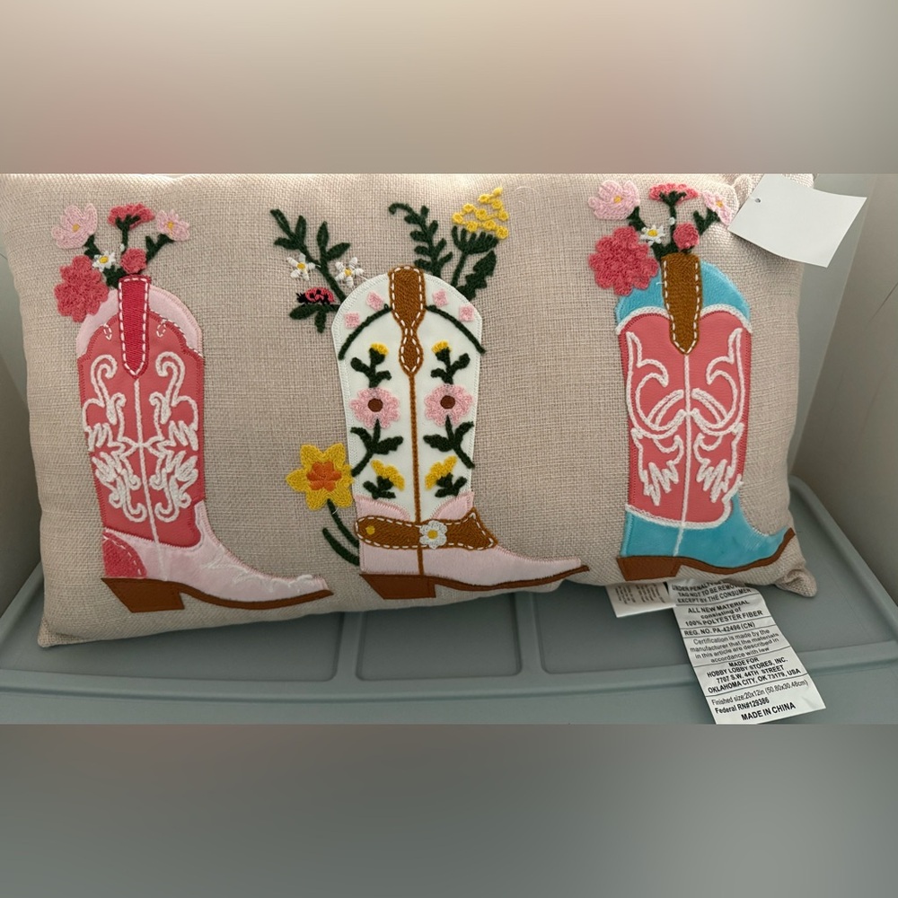 Absolutely Adorable Spring Cowboy Boots Pillow- Size 20x12 inches- NWT